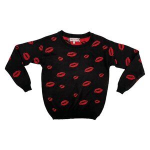 Onna & Maud Sweater Valentine Lips Red Black Women's Size XL NWOT Anthropologie